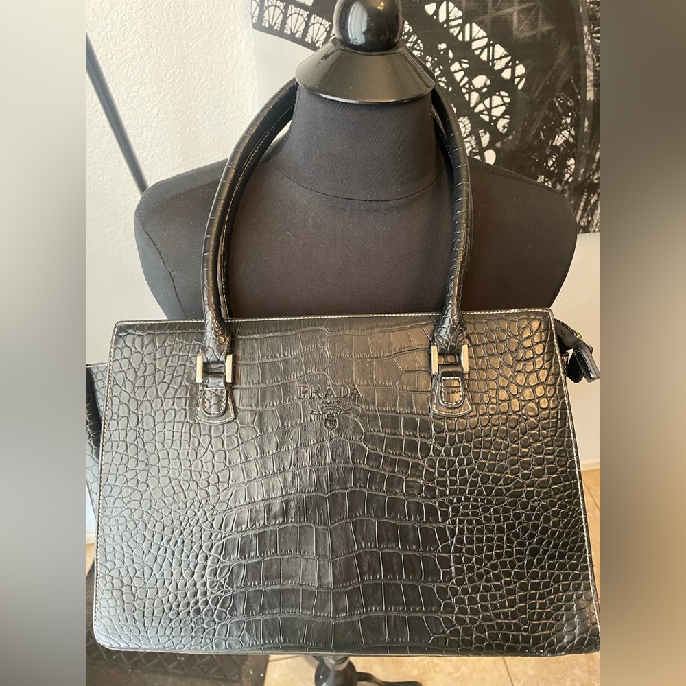 ‼️Sold‼️Crocodile embossed handbag with PRADA imprint